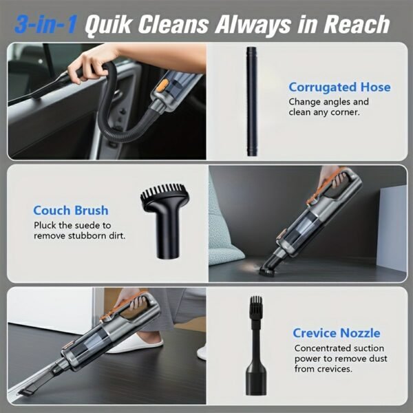 Household car dual-use multifunctional handheld wireless vacuum cleaner, USB charging wireless household vacuum cleaner, car vacuum cleaner, low-noise, LED light, anti entanglement pet hair, one click dust cleaning, comes with multiple accessories