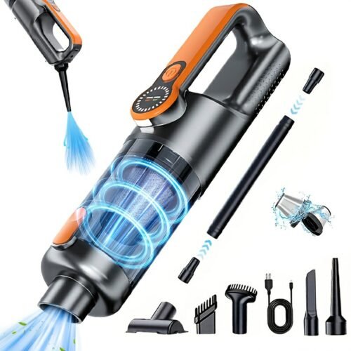 Household car dual-use multifunctional handheld wireless vacuum cleaner, USB charging wireless household vacuum cleaner, car vacuum cleaner, low-noise, LED light, anti entanglement pet hair, one click dust cleaning, comes with multiple accessories