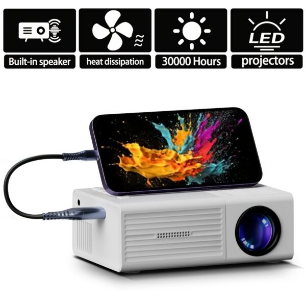 Portable projector, supports 1080P, USB connection, remote control - compatible with smartphones, tablets, laptops, TV sticks, 1280720 native resolution, large screen display, modern projector