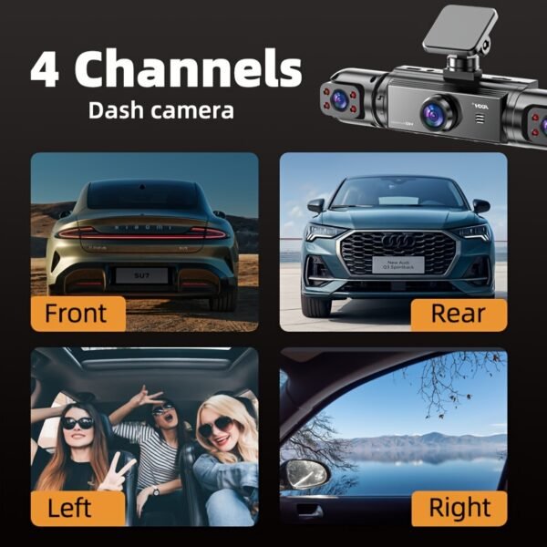 AXH 360 ° panoramic 34 lens channel 1080P high-definition ultimate safety driving recorder set, 1080P front and 720P front, back, left, right full coverage, four screen display, high-definition night vision, WDR, G sensor