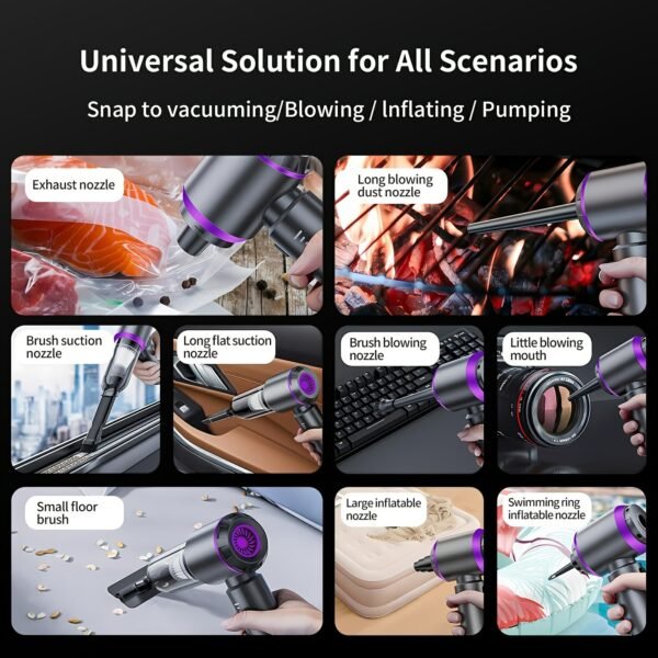 Portable Wireless Car Vacuum Cleaner - Four in One Handheld Vacuum Cleaner with Three Level Adjustment 1500018000 21000 Pa High Suction Capacity, Compressed Air Dust Collector with a Battery Life of up to 35 Minutes - Rechargeable Lightweight Vacuum Cleaner