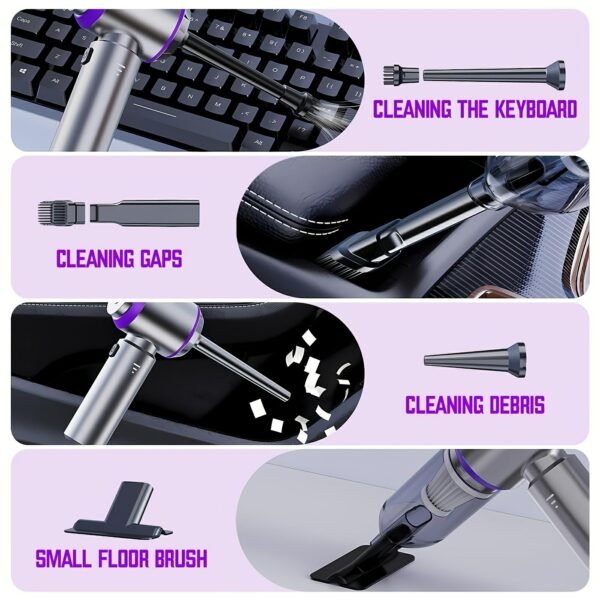 Portable Wireless Car Vacuum Cleaner - Four in One Handheld Vacuum Cleaner with Three Level Adjustment 1500018000 21000 Pa High Suction Capacity, Compressed Air Dust Collector with a Battery Life of up to 35 Minutes - Rechargeable Lightweight Vacuum Cleaner