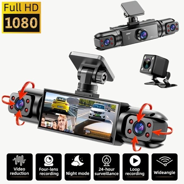 AXH 360 ° panoramic 34 lens channel 1080P high-definition ultimate safety driving recorder set, 1080P front and 720P front, back, left, right full coverage, four screen display, high-definition night vision, WDR, G sensor